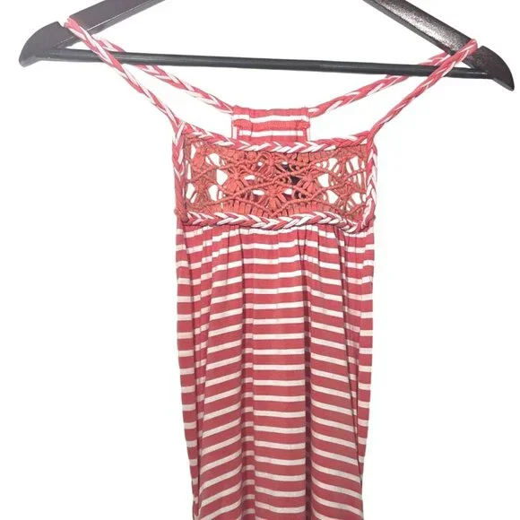 Jessica Simpson Coral/White Striped Tessanne Crochet-Trim Maxi Dress Size Large - Picture 4 of 9